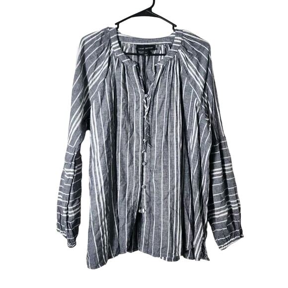 Lane Bryant Shirt Blouse Plus Size 16 Blue Striped Long Sleeve Button Up Linen - Picture 1 of 7